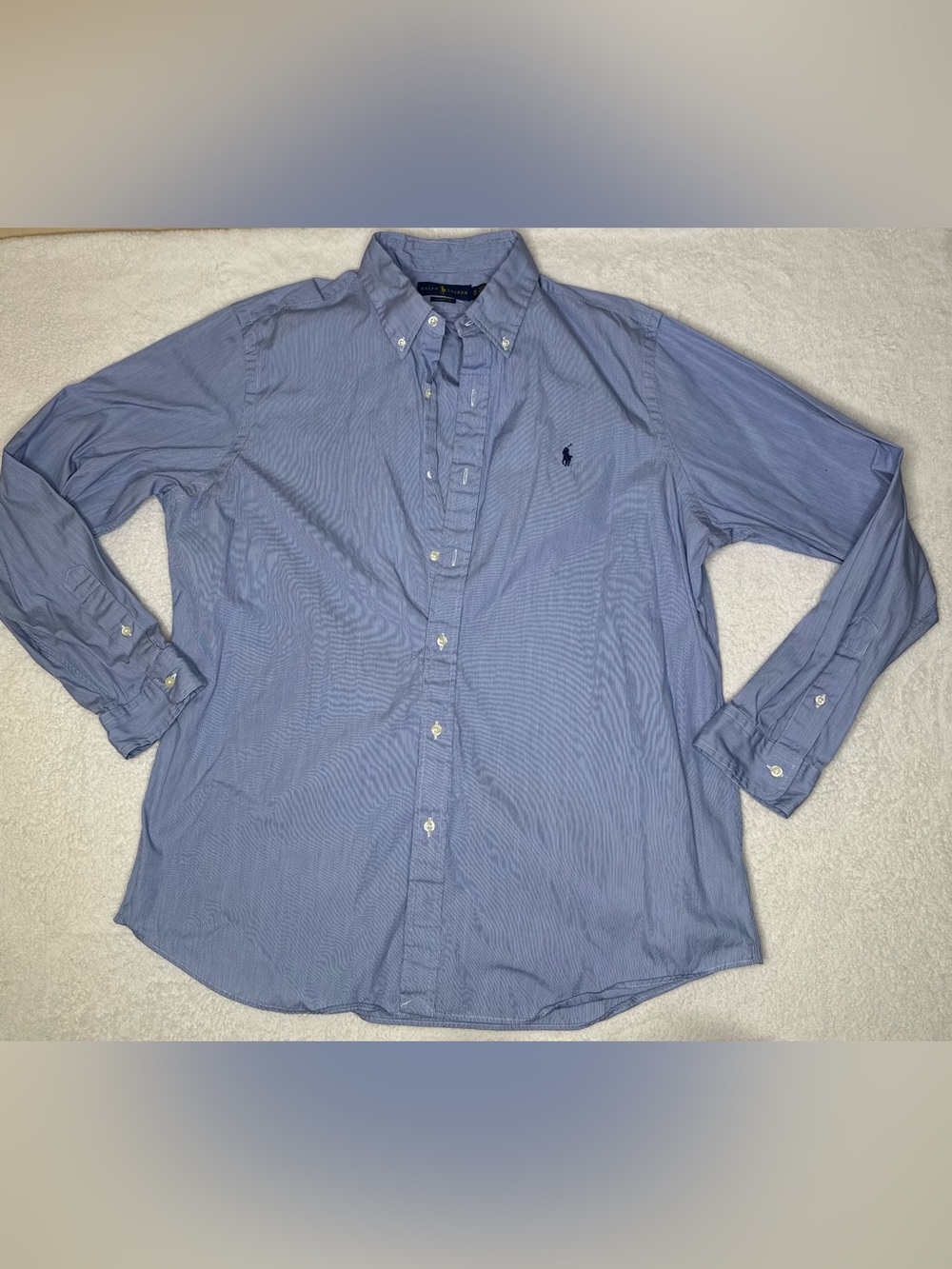 Ralph Lauren Men’s XL Classic Fit Blue White Pinstripe Button Down Shirt Pony